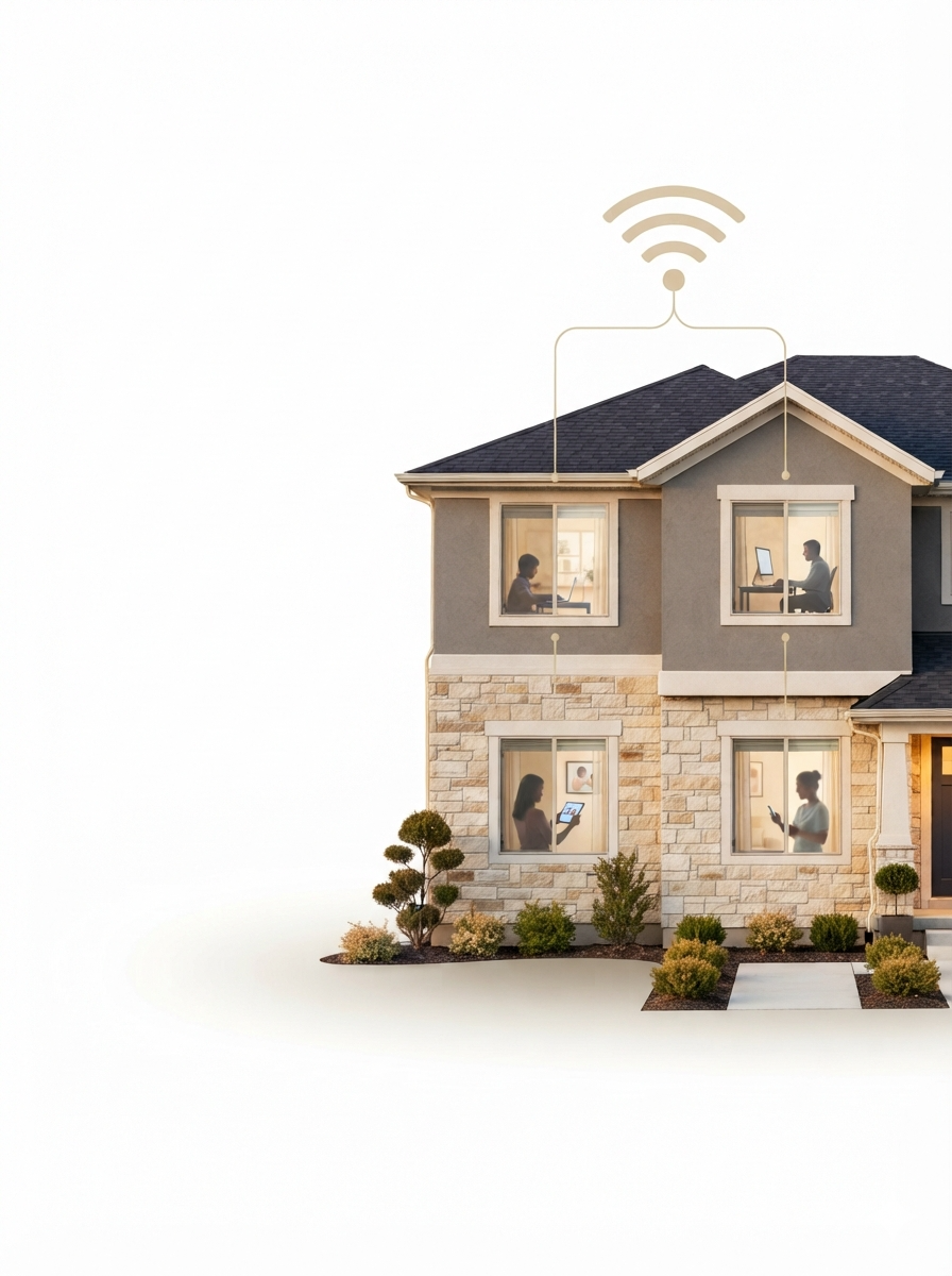 Modern family home connected to high-speed internet